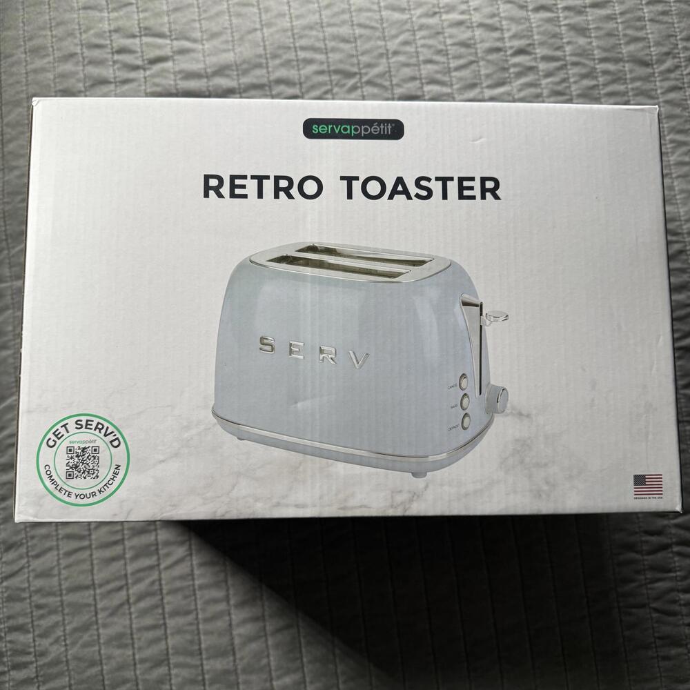 NEW Servappetit SERV Retro Toaster White 2 Slice Bread Extra‎ Wide Slots Classic